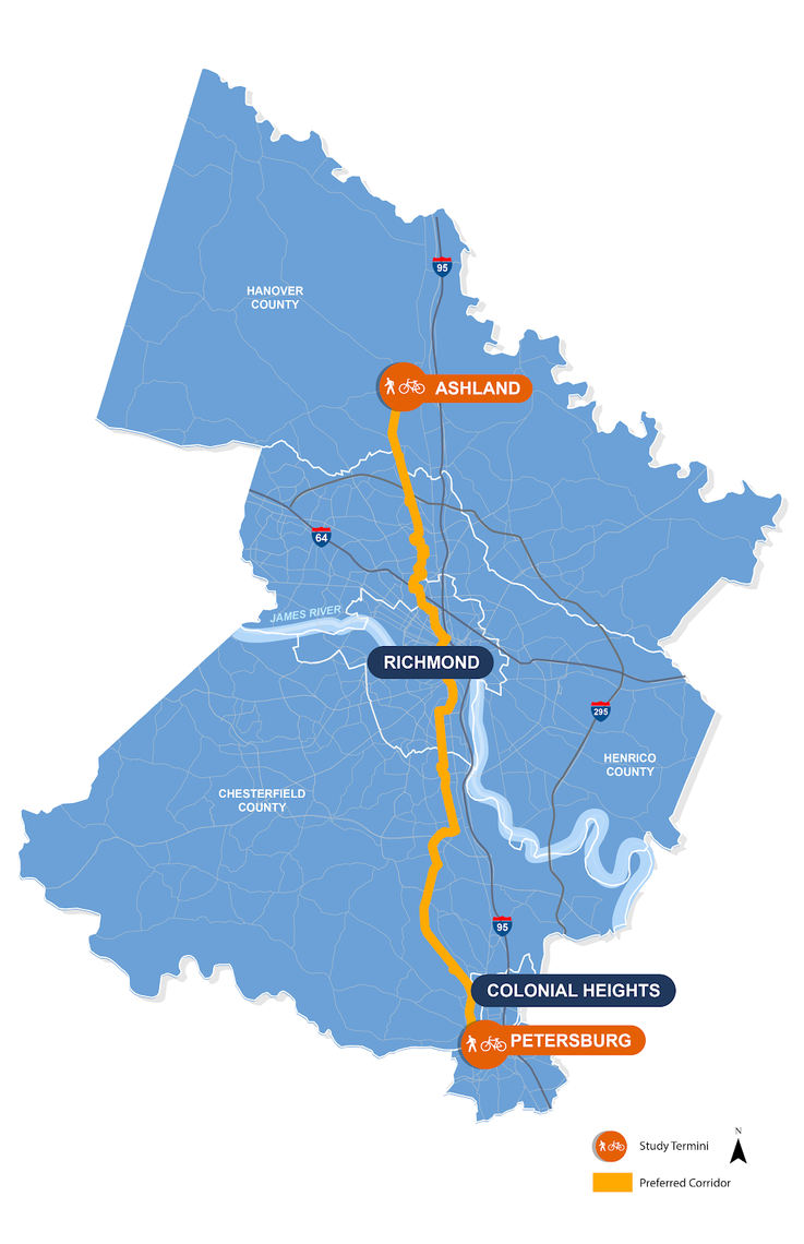 The Fall Line Trail will be a 43-mile north-south regional trail spine in Central Virginia that will connect seven localities between Ashland and Petersburg.